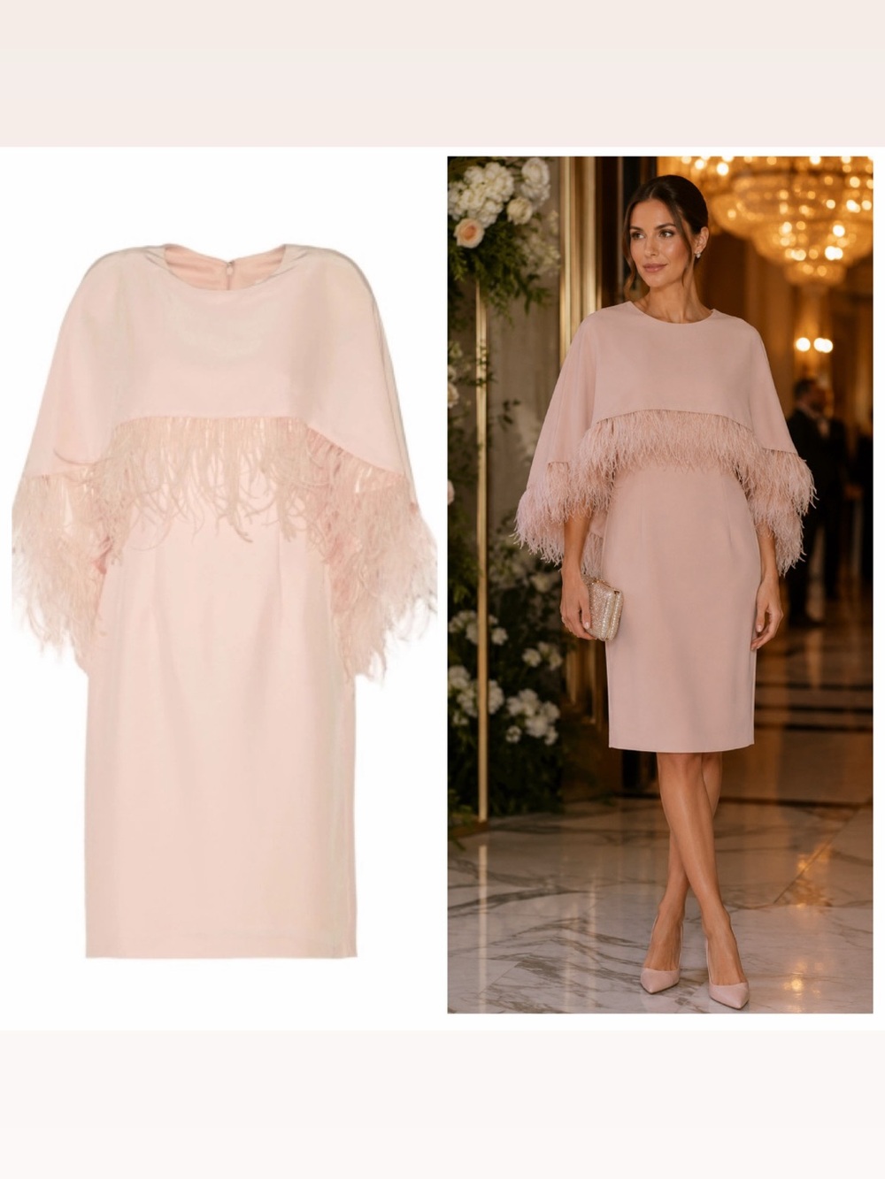 MIKAEL AGHAL Pink Cape Dress Ostrich Feather Trim Size 6 Cocktail Wedding New 🟡